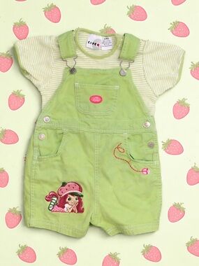 Upcycle Green Strawberry shortcake Overalls for Kids